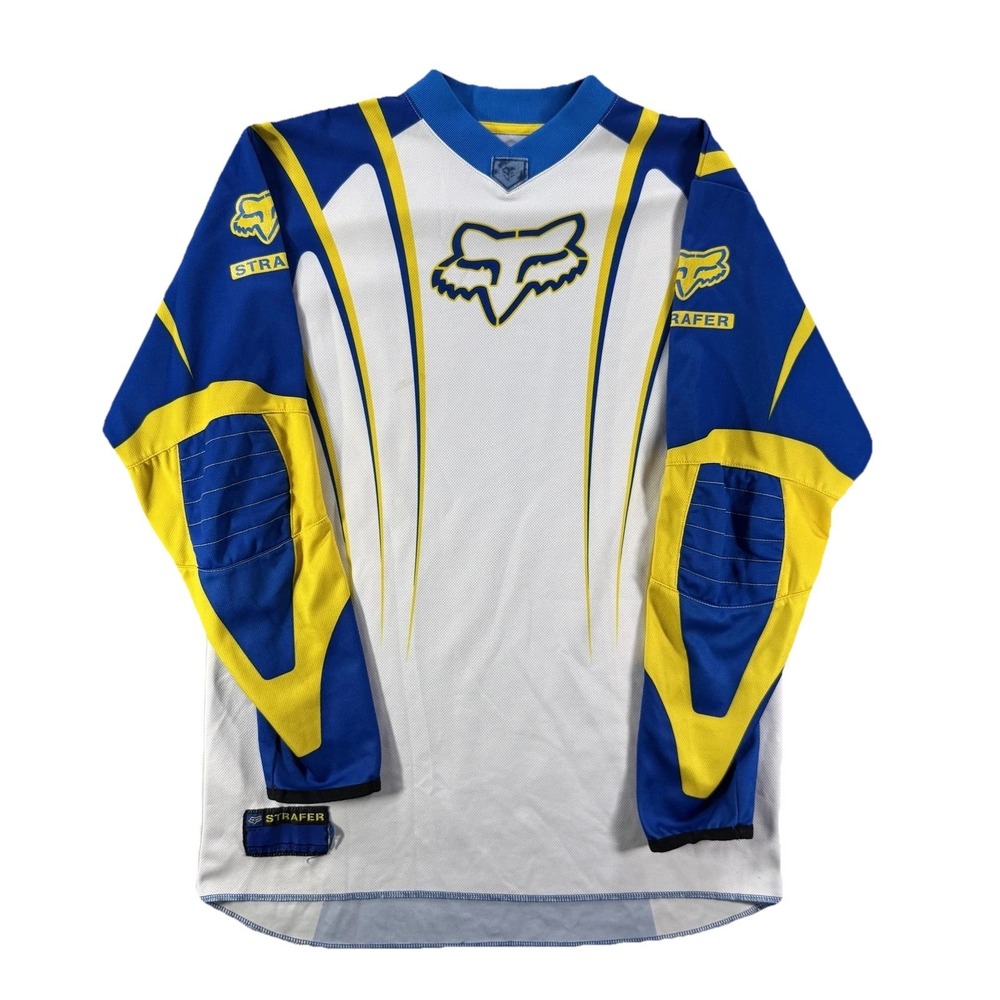 Fox Racing Strafer Cycling Jersey Mens Small Blue Yellow Long Sleeve MX Bike
